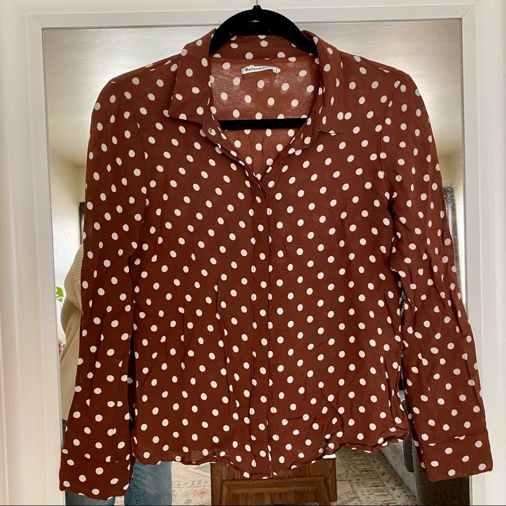 Reformation polka dot blouse